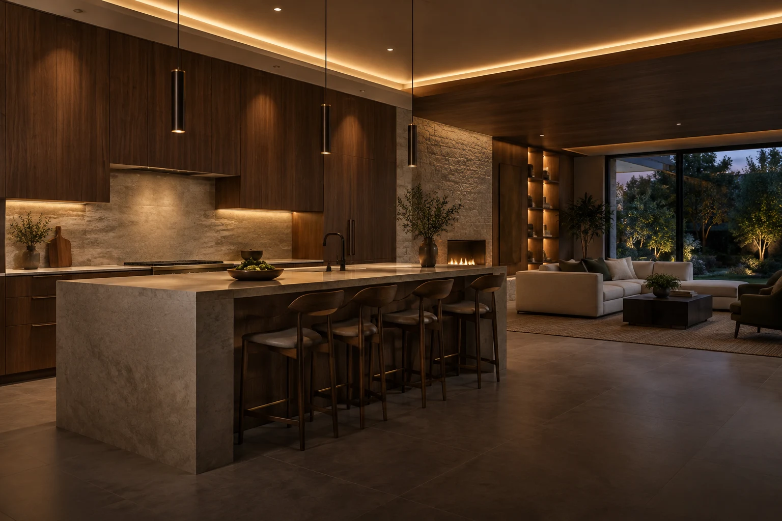 warm cove and accent lighting in a great room or kitchen